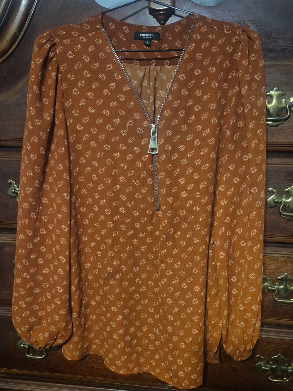Premise Rust Paisley Zip-Front Blouse